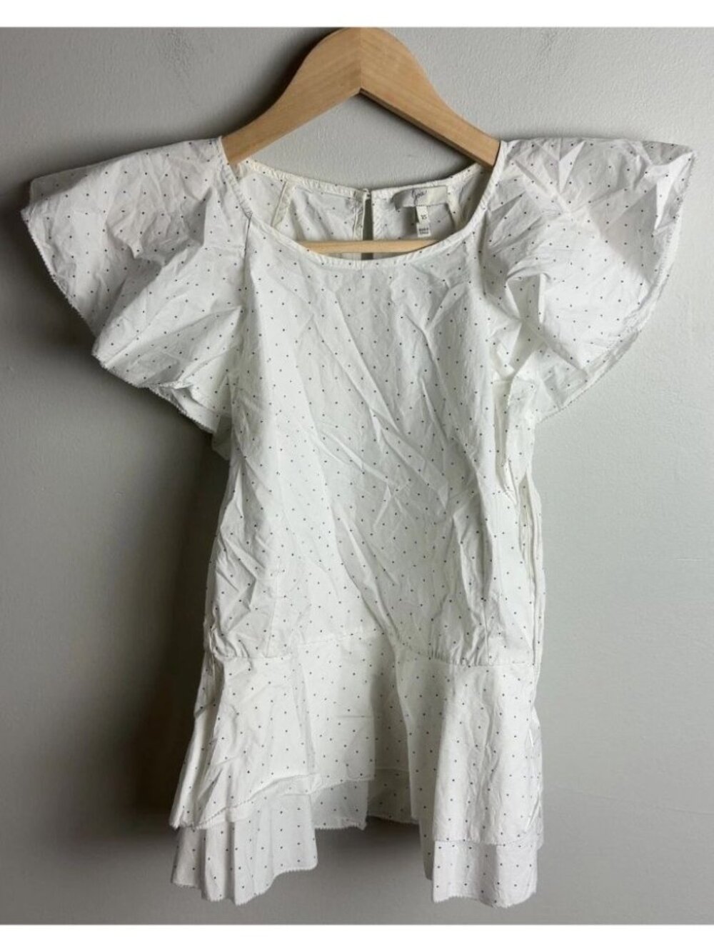 Joie White Polka Dot Flutter Sleeve Blouse Cotton Ruffle Top Size XS Women’s